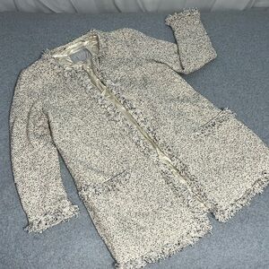 Pure Collection Tweed Blazer Jacket Size 6 Fringe Longline Office Career Mature